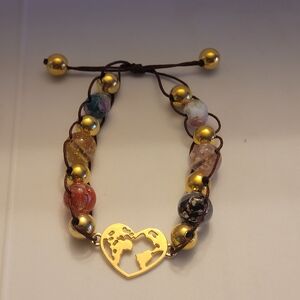 Handcrafted Multicolored  Beaded Heart Shape World Charm Bracelet